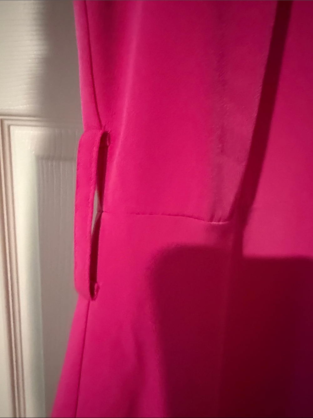 Karl Lagerfeld Paris Crepe Zip-Front 3/4-Sleeve Dress - Bright Fuchsia - Picture 6 of 11